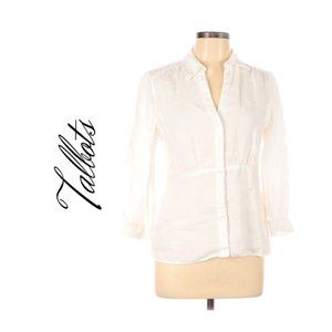 TALBOTS PURE IRISH LINEN RUCHED BUTTON DOWN TOP